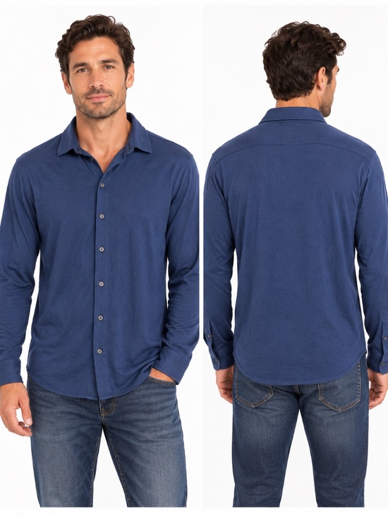 Murano Other - Murano Liquid Luxury long-sleeve button-up knit shirt in navy blue